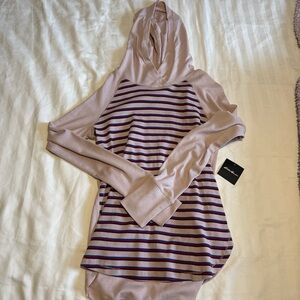 Eddie Bauer Mauve Hooded Long Sleeve Striped Tee